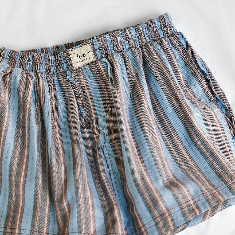 FREE PEOPLE We The Free Day To Day Flannel Boxers / Blue Combo - Picture 5 of 7